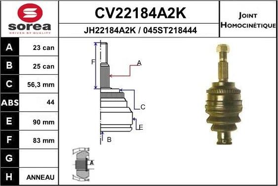 Шрус наружный (граната) EAI передний для Renault Megane I 1997-2003. Артикул CV22184A2K