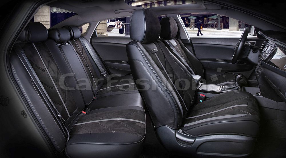 Комплект универсальных каркасных чехлов CarFashion 5D Start Plus на сидения авто, цвет Черный/Черный/Темно-серый. Артикул 22137