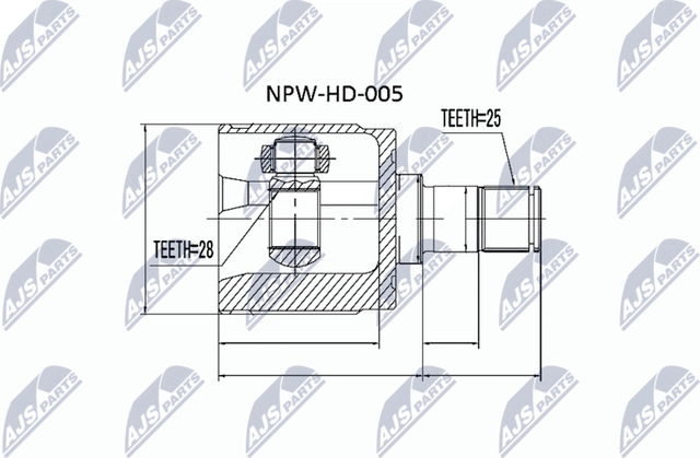Шрус внутренний (граната) NTY передний левый для Honda Jazz I 2002-2008. Артикул NPW-HD-005