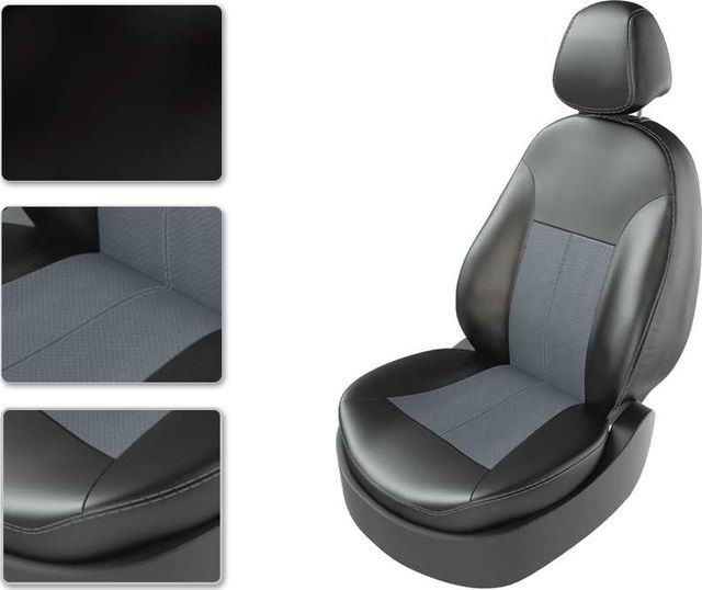 Чехлы универсальные CarFashion Atom Van Leather на сидения авто, цвет Черный/Серый/Серый. Артикул 11120