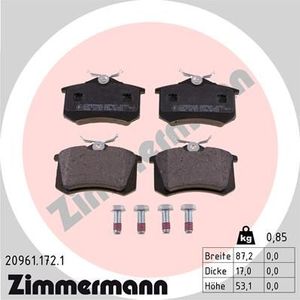 Тормозные колодки Zimmermann задние для Audi S4 II (B6) 2003-2004. Артикул 20961.172.1