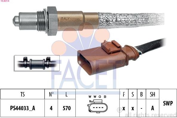 Лямбда-зонд (кислородный датчик) Facet Made in Italy - OE Equivalent. Артикул 10.8314