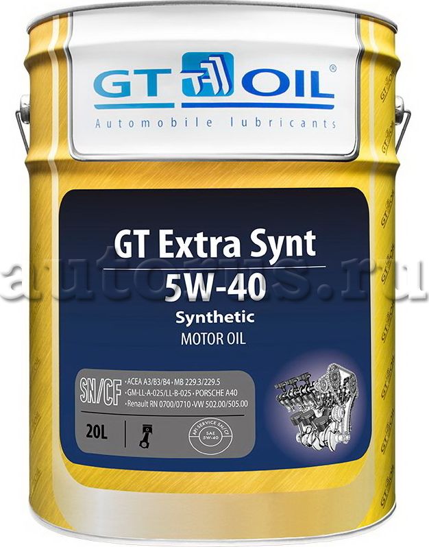 Масло GT Extra Synt  SAE 5W-40  API SN SM/CF син.  20 л (GT OIL). Артикул 8809059407424