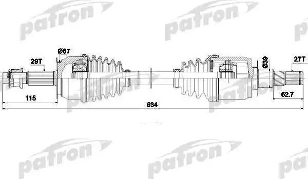 Полуось (привод в сборе, приводной вал) Patron. Артикул PDS0271