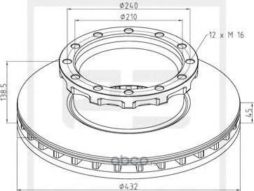 Диск тормозной 432/210*45/138.5 12n-240 Iveco Tector/ET/ES/Strailis (PE Automotive). Артикул 02666710A