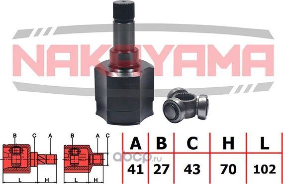 ШРУС внутр. к-кт CITROEN JUMPER 2.2HDi 100/2.2HDi 120 06- (41x27x172x43) (Nakayama). Артикул NJ7020NY