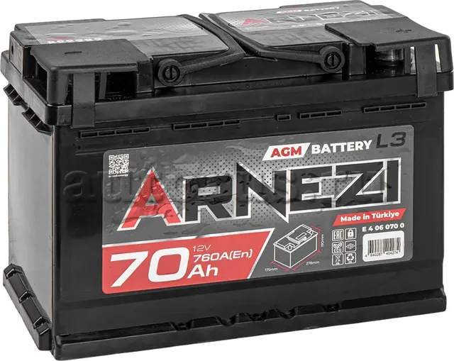 Аккумулятор Arnezi AGM Start 70 А/ч обратный R(+) 278х175х190 L3 EN760 A Arnezi. Артикул E4060700