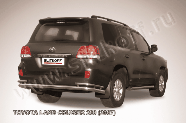 Защита Slitkoff заднего бампера d76/42 двойная для Toyota Land Cruiser 200 2007-2012. Артикул TLC2-021