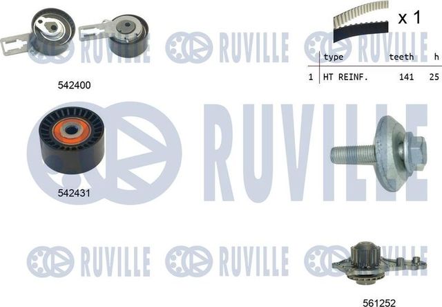 Помпа (водяной насос) с комплектом ремня ГРМ Ruville для Ford Mondeo IV 2010-2015. Артикул 5503581