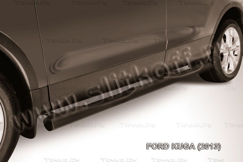 Пороги Slitkoff труба d76 с проступью ЧЕРНЫЕ матовые для Ford Kuga II 2013-2016. Артикул FKG13-005B