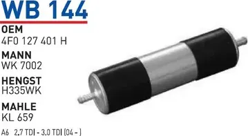 Фильтр топливный AUDI A6 (4G2/4G5/4GC/4GD) 14, Q7 (4M) 15-, BENTLEY WUNDER FILTE Wunder. Артикул WB144