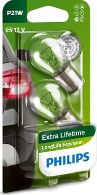 P21W 12V-21W (BA15s) (увелич. срок службы) LongLife EcoVision блистер (2шт.) Philips LongLife EcoVision. Артикул 12498LLECOB2