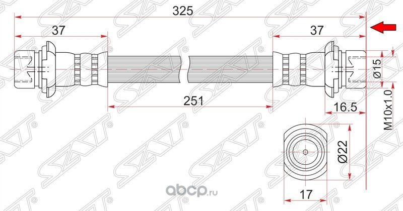 Шланг тормозной задний Таиланд TOYOTA RAV4 94-00 (SAT). Артикул ST9094702780