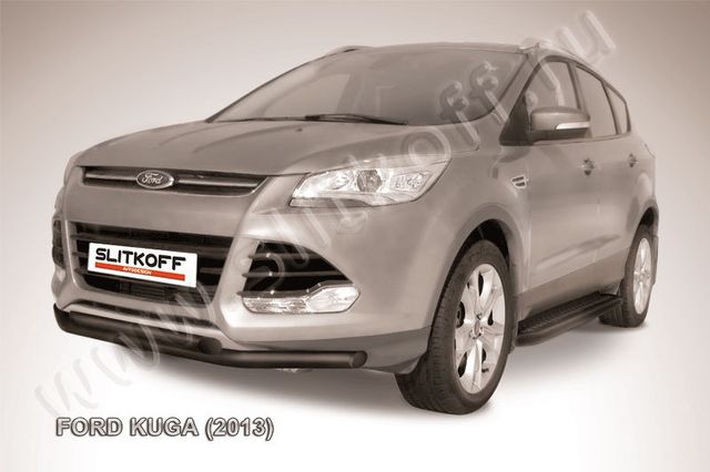 Защита Slitkoff переднего бампера d57/57 двойная ЧЕРНАЯ матовая для Ford Kuga II 2013-2016. Артикул FKG13-003B
