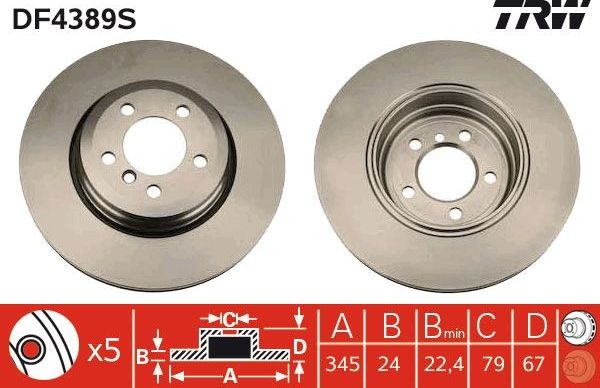 Тормозной диск TRW. Артикул DF4389S