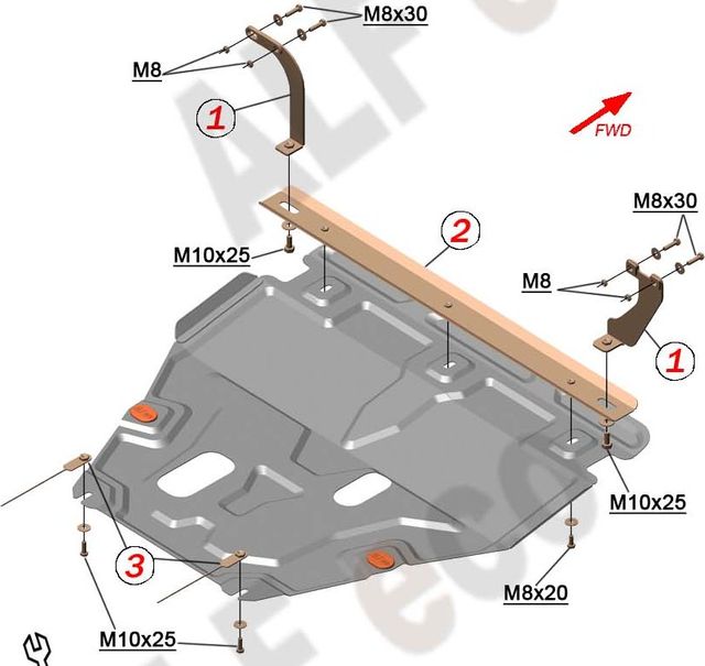 Защита алюминиевая Alfeco для картера и КПП Ford Fiesta VII 2017-2026. Артикул ALF.07.39al