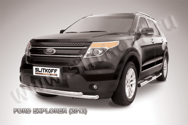Защита Slitkoff переднего бампера d57/57 двойная для Ford Explorer V 2012-2015. Артикул FEX003