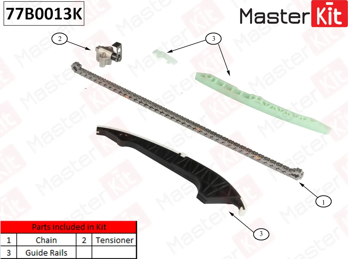 77B0013K Комплект цепи ГРМ Audi A3/A4/A5 Volkswagen PASSAT 1.8-2.0 TFSI 06-(без звездочек) (Master KIT) Master KIT. Артикул 77b0013k