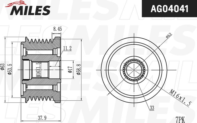 Муфта генератора обгонная Miles для Citroen Jumper II 2006-2026. Артикул AG04041