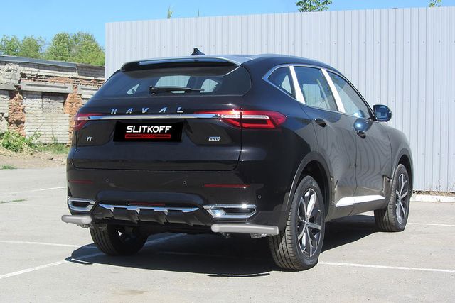 Защита Slitkoff задняя уголки d57 для Haval F7 2019-2026 Серебристая. Артикул HavF7011S
