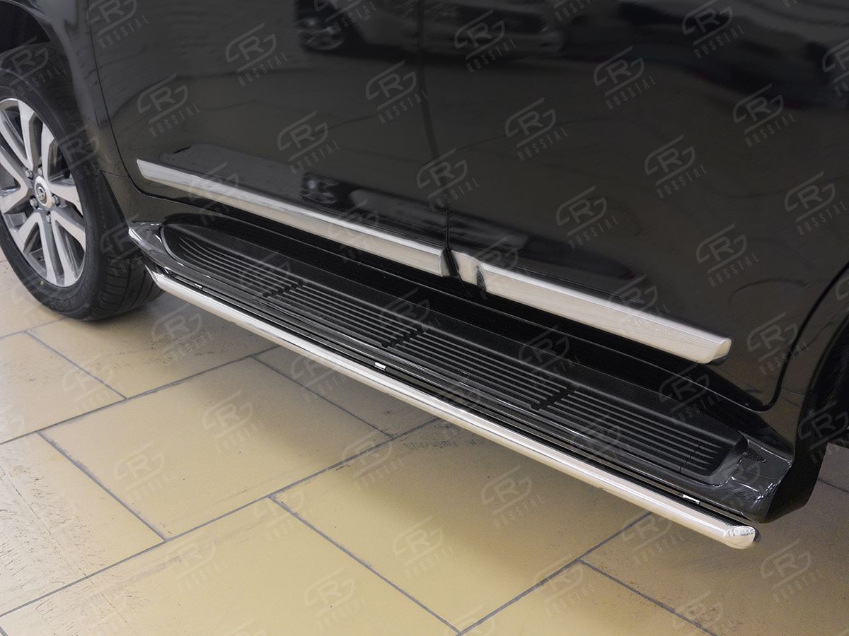 Защита RusStal порогов d42 для Toyota Land Cruiser 200 2015-2021. Артикул TLCT-002560