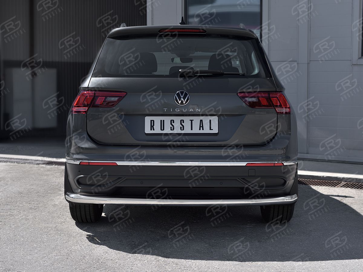 Защита RusStal заднего бампера d63 секции для Volkswagen Tiguan II рестайлинг 2020-2026 (кроме R-Line). Артикул VGZ-003581