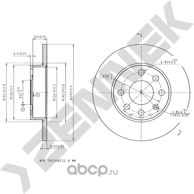 Диск тормозной передний DAEWOO LANOS 97 -10 OPEL CORSA A 82-94 (Zennek). Артикул DBD0197