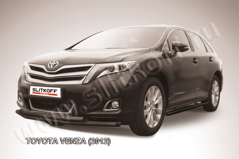Защита Slitkoff переднего бампера d57/57 двойная ЧЕРНАЯ матовая для Toyota Venza 2012-2026. Артикул TVEN003B