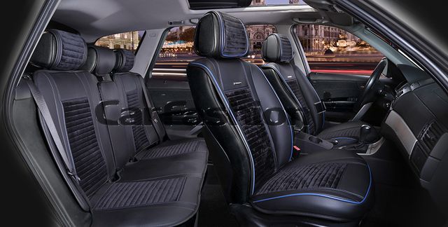 Накидки универсальные CarFashion Madrid Plus для авто, цвет Черный/Черный/Синий/Синий. Артикул 22260