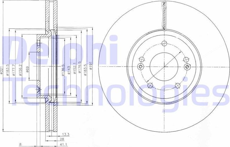 Тормозной диск Delphi. Артикул BG9056C