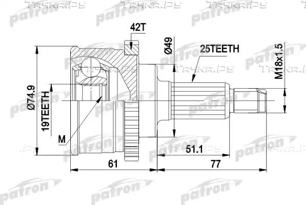 Шрус наружный (граната) Patron. Артикул PCV3741