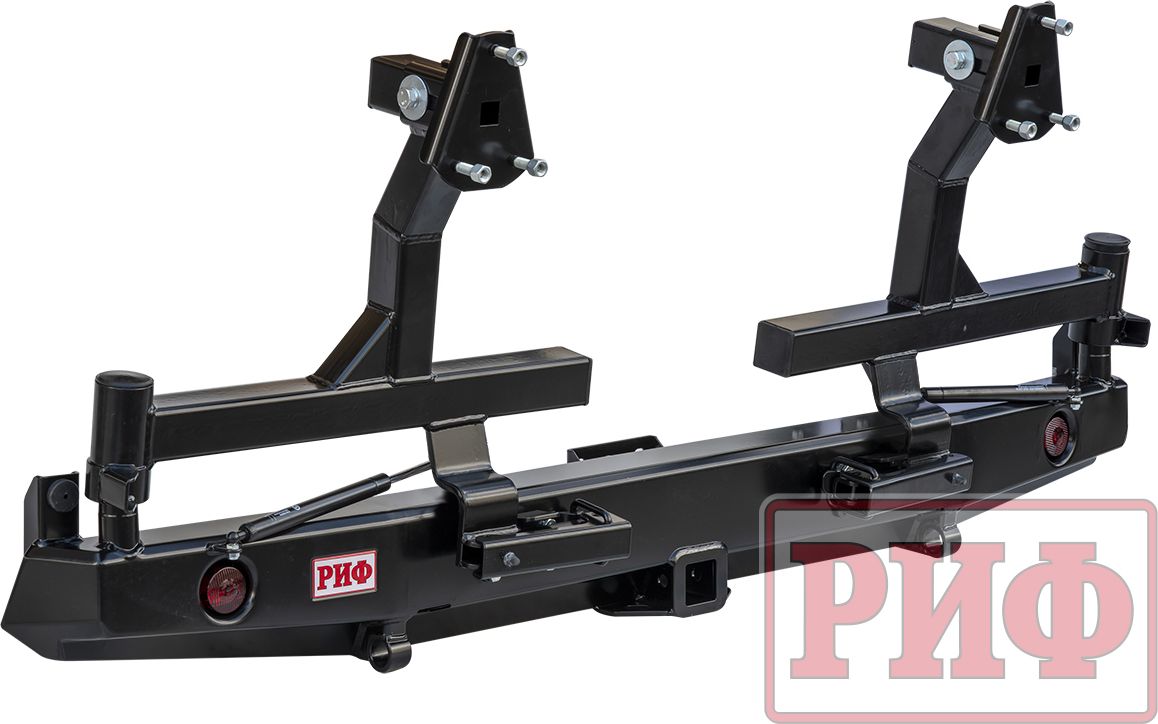 Бампер силовой РИФ задний с квадратом под фаркоп, 2-мя калиткаи и фонарями, стандарт для УАЗ Буханка 3741, 3909, 2206, 3962 1990-2026. Артикул RIF452-21122