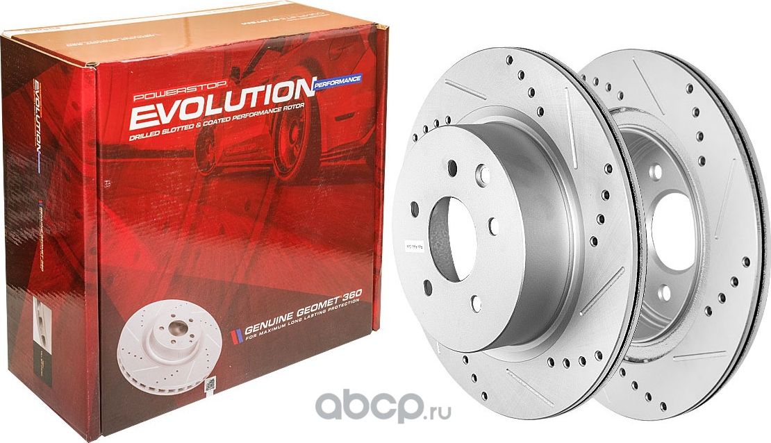 Задний тормозной диск Evolution с перфорацией и насечками, в покрытии GEOMET Pow (Powerstop). Артикул JBR1144