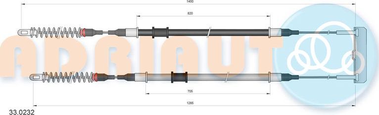 Трос ручника (тросик ручного тормоза) Adriauto. Артикул 33.0232