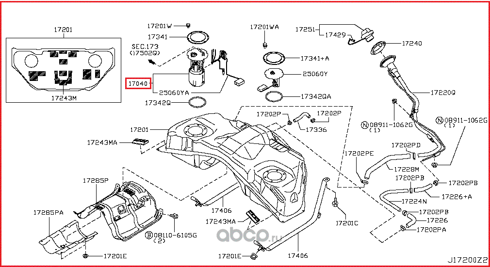 Топливный фильтр Nissan. Артикул 170401CB0D