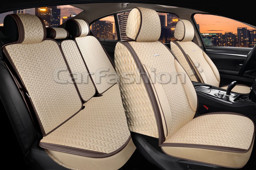 Накидки универсальные CarFashion Shevron Plus для авто, цвет Бежевый/Коричневый/Бежевый/Коричневый. Артикул 22756