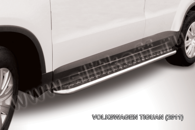 Пороги Slitkoff труба d57 с листом для Volkswagen Tiguan 2011-2016. Артикул VWTIG-007