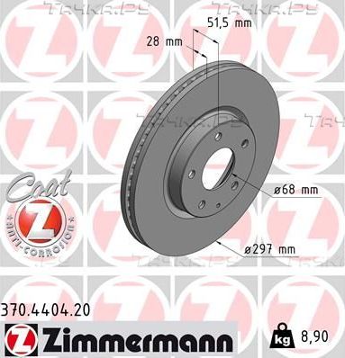 Тормозной диск Zimmermann Coat Z передний для Mazda 6 III (GJ) 2012-2026. Артикул 370.4404.20