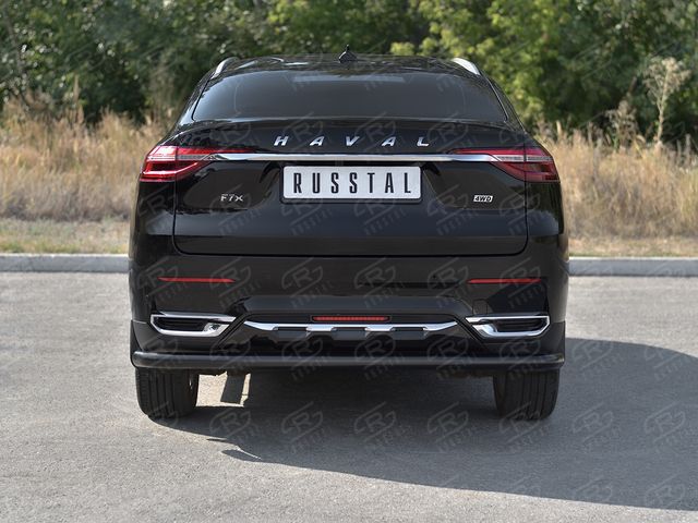 Защита RusStal заднего бампера d63 (секции) для Haval F7x 1.5 4WD 2019-2022 Черная. Артикул HF7XZ-003841CH