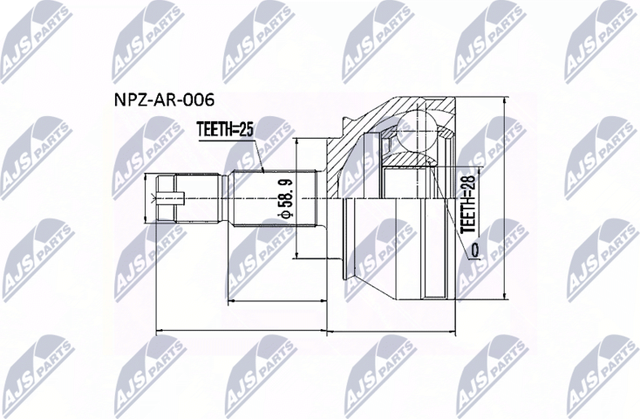 Шрус внутренний (граната) NTY передний для Alfa Romeo Spider II 1995-2005. Артикул NPZ-AR-006