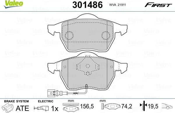 Тормозные колодки Valeo First. Артикул 301486