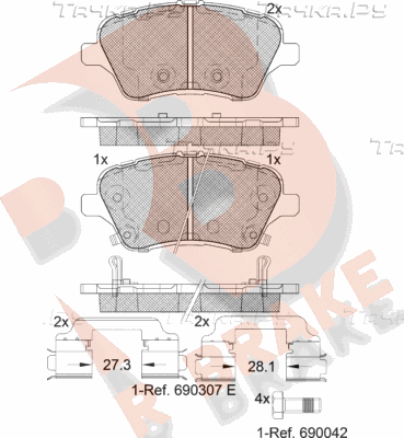 Тормозные колодки R Brake передние для Ford B-MAX 2012-2018. Артикул RB2108-203