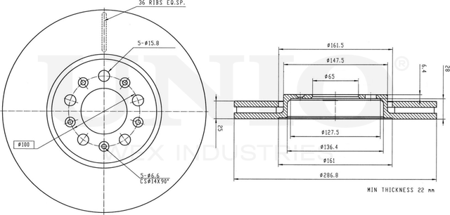 Диск тормозной (Unio). Артикул BRD-20058