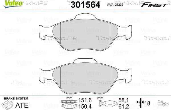 Тормозные колодки Valeo First передние для Ford KA I 2003-2008. Артикул 301564