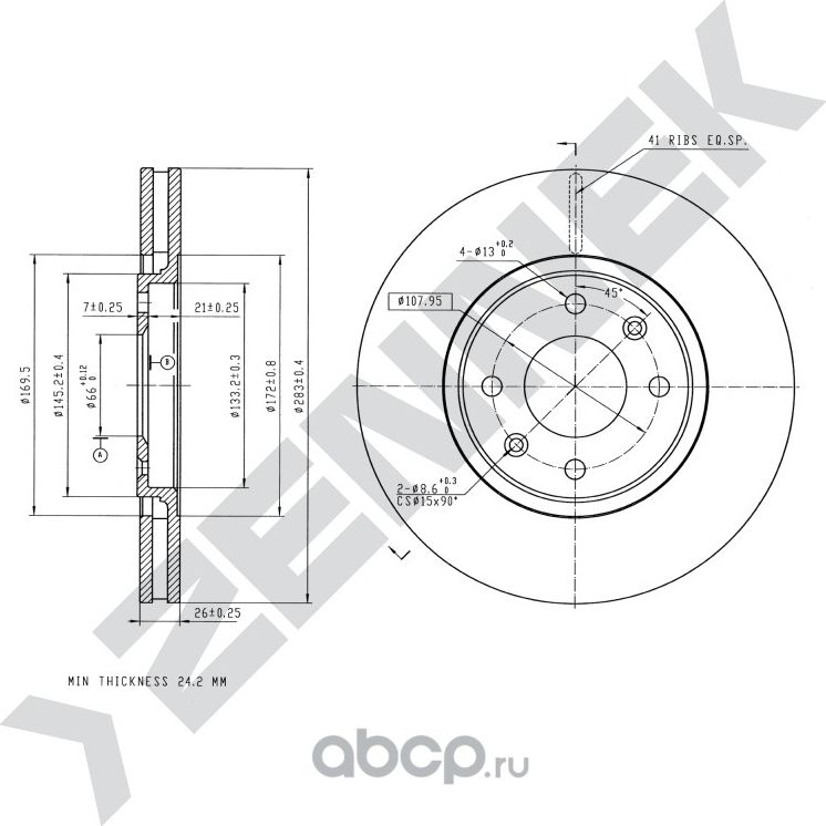 Диск тормозной передний CITRON XANTIA 93-03 (Zennek). Артикул DBD0058