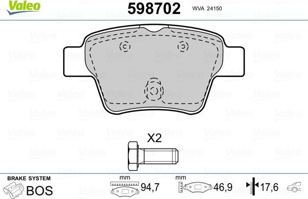 Тормозные колодки Valeo. Артикул 598702
