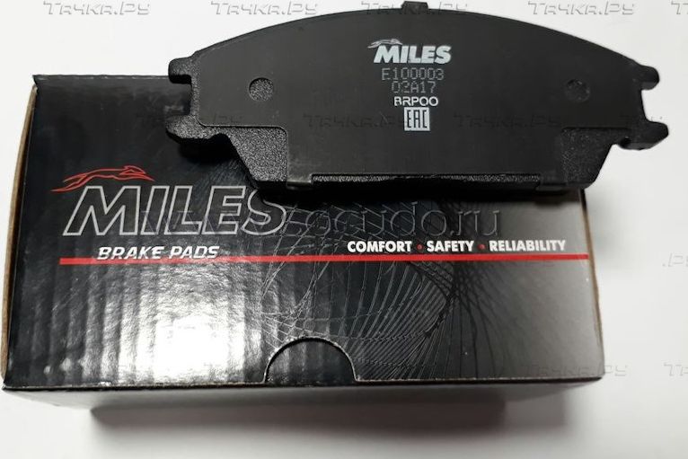 Тормозные колодки Miles (Semi-Metallic) передние для Hyundai Accent II 1999-2006. Артикул E100003