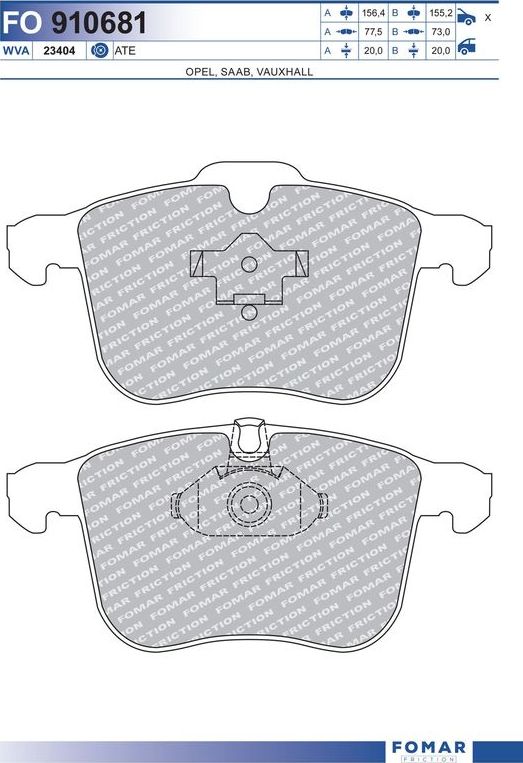 Тормозные колодки Fomar передние для Opel Signum I 2003-2008. Артикул FO 910681