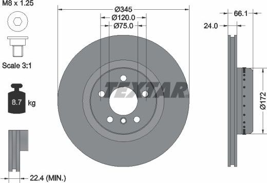 Тормозной диск Textar Pro+. Артикул 92265125