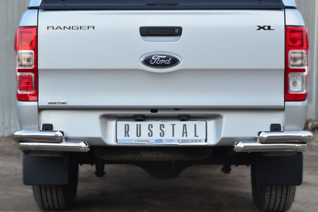 Защита заднего бампера RusStal для Ford Ranger III 2012-2015 двойные уголки d63/63. Артикул FRZ-001301